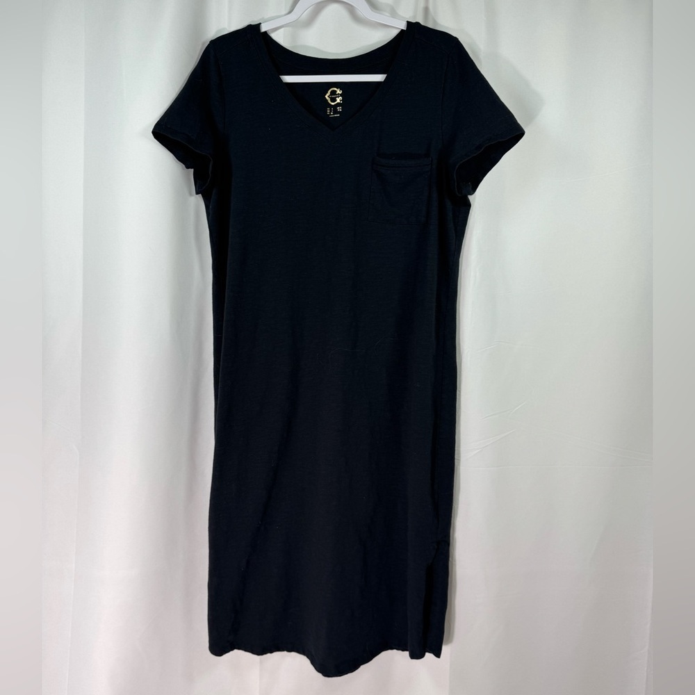 C. Wonder Regular Essentials Slub Knit V-Neck Midi Dress Black L